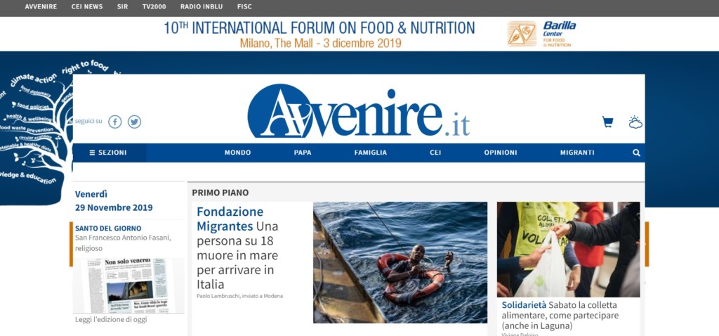 La home page del sito Avvenire.it